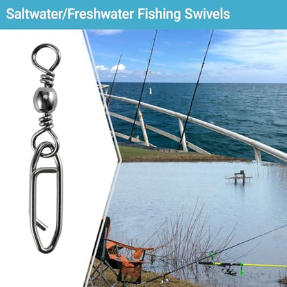 QISHUO High Strength Fishing Swivels Stainless Clips Steel Snap Swivels Barrel Connector Saltwater Swivel Fishing Rolling Black Nickel - size: Size 4+M (57lb) 50 pcs