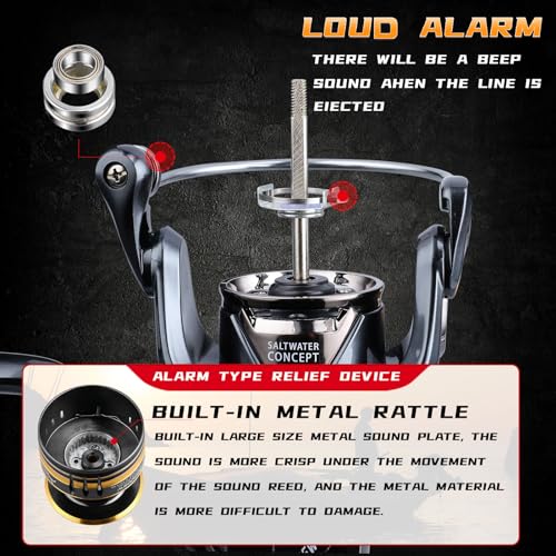 Saltwater Spinning Reel,13+1BB Ultra Smooth Saltwater Fishing Reels,Powerful Carbon Drag,CNC Aluminum Spool & Handle - color: tarnish&gold, size: 1000