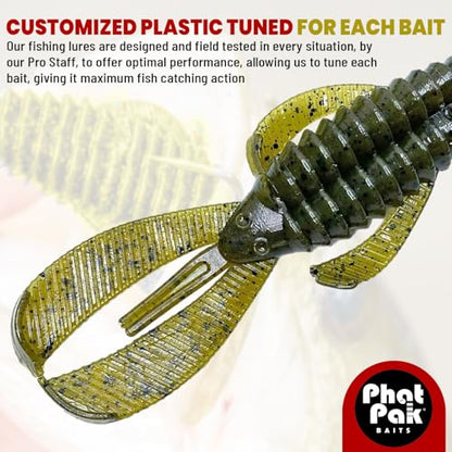 Phat Pak Baits - Swamp Monster Rage Bug Style Plastic Beaver Creature Bait Punching Bass Fishing Lure 20ct 4" - color: Green Pumpkin SP Purple Flake