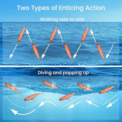 Pristis 3 pcs Topwater Fishing Plopper Lures, Floating Popper Bait Set with Chemically Sharpened Hooks for Saltwater Freshwater, Top Water Plopping Swimbait Teaser for Bass Tuna Perch Pike Crappie - color: Vibrant Harvest Stick Lures