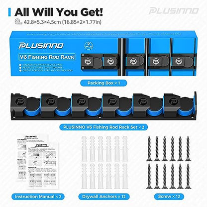 PLUSINNO Fishing Gifts for Men - V6 Vertical Fishing Rod/Pole Holders, Support Extra Large & Heavy Fishing Rod Combos, Fishing Rod Holders for Garage, Wall Mounted Fishing Rod Rack Storage - style: Upgraded 2pack (Support Heavy rod combos)