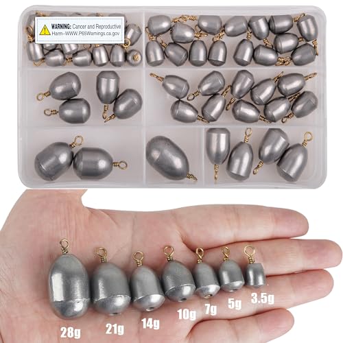 Fishing Weights Sinkers Kits,Drop Shot Weights,Iron Fishing Sinker,Bass Casting Sinkers for Saltwater Freshwater Catfish Weight 21pcs/50pcs - style: 50pcs (7 Size)