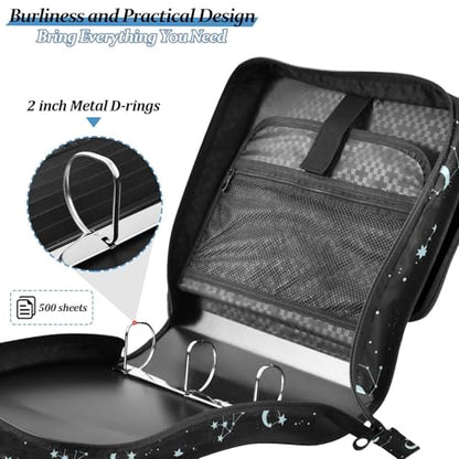 Astronomy Stars Black Moons Zipper Binder Bag 3 Ring with Shoulder Strap Zippered Binder Fits 13 Inch Laptop File Folder Document Organizer for College Office Supplies - color: Astronomy Stars Black Moons