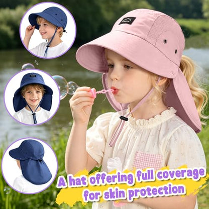 Kids Sun Hat with Detachable Neck Flap for Boys & Girls Wide Brim Fishing Hat for Kids Water Resistant UV Protection - color: 1 Pack-blue