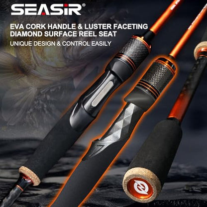 SEASIR CastX Medium Heavy Fishing Rod, Medium Light Spinning Casting Rod, 2 Piece Baitcasting Rod, Saltwater Freshwater Baitcaster Rod, Fast Action, 40T Carbon Fiber, EVA & Cork Grip, Zirconia Ring - style: 2.1m/S702-mh