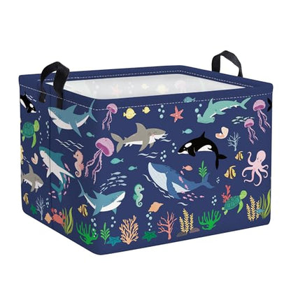 Clastyle Fish Sea Turtle Baby Basket Ocean Coral Seaweed Starfish Toy Book Shelf Basket Waterproof Pool Toy Beach Towel Storage Bin Large Dirty Clothes Laundry Hamper, Whales, 40*30*30 cm