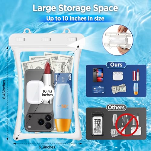 CACOE Floatable Waterproof Phone Pouch 2 Pack Up to 10.0",White+Light Blue | Floatable, IPX8 Waterproof Phone Case,Adjustable Lanyard,Dry Bags for Beach/Cruise/Travel/Camping/Kayak/Vacation Essentials - color: White+Light Blue, size: Up to 10.0"-Floatable