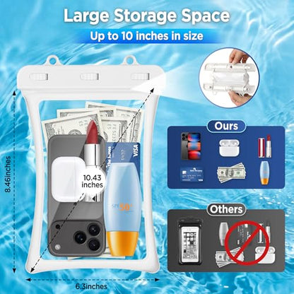 CACOE Floatable Waterproof Phone Pouch 2 Pack Up to 10.0",White+Light Blue | Floatable, IPX8 Waterproof Phone Case,Adjustable Lanyard,Dry Bags for Beach/Cruise/Travel/Camping/Kayak/Vacation Essentials - color: White+Light Blue, size: Up to 10.0"-Floatable