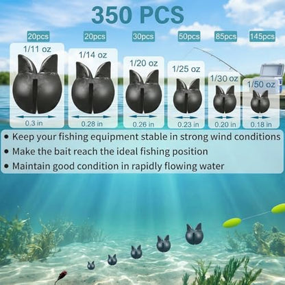 200/350 Pcs Premium Split Shot Fishing Weights Sinkers, Removable Leakproof Fly Fishing Split Shot for Freshwater & Saltwater， Bass Trout Circular Accessories - 5/6 Sizes - size: 200/5 Size Duck