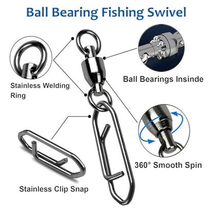 AMYSPORTS High Strength Snap Swivels Stainless Bearing Rolling Fishing Swivel Freshwater Snap Swivels Fishing Clip Steel Black Nickel - size: Size 7+XL (177lb) 25 pcs