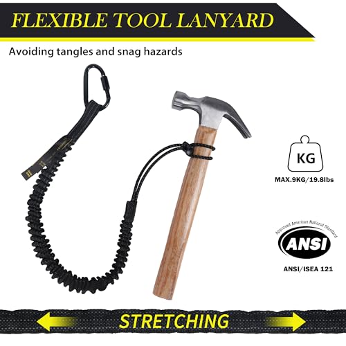 TRSMIMA Safety Tether Tool Lanyard - 12 Pack Safety Tool Leash Shock Absorbing Strap Lock Carabiner Roofing Work for Window Cleaners Roofers - size: 12-pack
