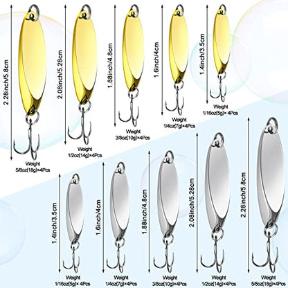 HESTYA Fishing Lures Spoons Saltwater Treble Trout Lures Hard Metal Spinner Baits 5 Sizes Casting Spoon Hooks for Salmon Bass in 1/5 1/4 3/8 1/2 3/4 oz - color: Silver, Gold