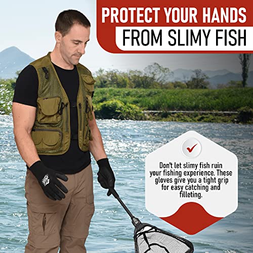 Fish Handling/Cleaning Gloves Textured Grip Palm Soft Lining Fillet Gloves – One Size Fits Most L to XL