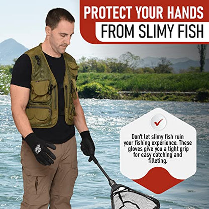Fish Handling/Cleaning Gloves Textured Grip Palm Soft Lining Fillet Gloves – One Size Fits Most L to XL