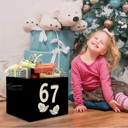 Black and White Funny 6 7 Meme Storage Bins Box with Handles, Hand Holding Number Six Seven Laundry Basket Hamper Collapsible Clothes Toys Organizer for Kids Boys Girls Room Nursery - color: Black and White