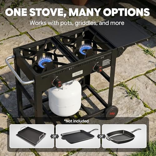 Feasto Outdoor Propane Deep Fryer with Movable Cart, 36 QT 2-Burner Stove | 100,000 BTU Total, 2 x 18QT Aluminum Pots, 1 x 18QT Basket & 2 x 9QT Frying Baskets, Portable Fryer for Fish, Fries & Chicken - size: 36 qt