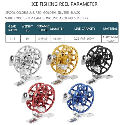 Winter Fishing Reel All Metal 1.76oz(50g) Lightweight 2.1inch(53mm) Upgrade Base Right Hand Mini Fly Wheel for Trout Pike Ice Fishing Tackle - color: Red