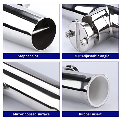 2PCS Tournament Style Boat Fishing Rod Holders, 316 Stainless Steel Clamp on 7/8" to 1" Rail, 360 Adjustable Fishing Rod Holder