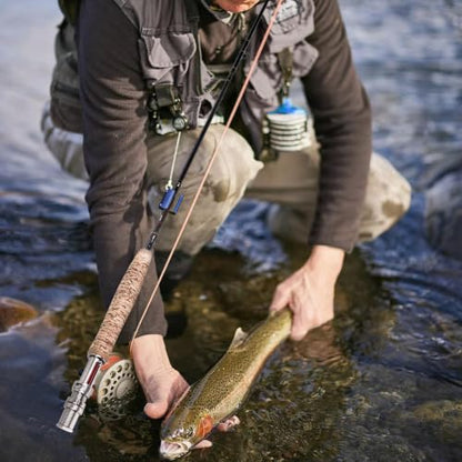 Fiblink Fly Fishing Rod 4 Piece Travel Fly Rod with Fishing Case,Carbon Blank Moderate Fast Action,7'6" 3/4wt to 10' 9/10wt Fishing Pole for Streams,Rivers,Lakes - size: Size:9'-5/6WT-4sec-M.F