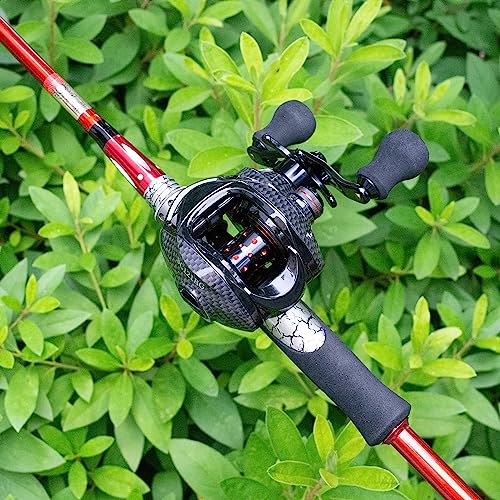 FISHDROPS Baitcaster Reels, 9+1BB, CNC Aluminum Spool, Magnetic Brake System Bait Caster Reel High Speed Gear Ratio 7.0:1 Ultra Smooth Low Profile Baitcasting Fishing Reel - color: Left - Carbon Black