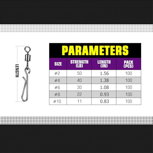 AMYSPORTS Rolling Connector Fishing Swivel Saltwater Corrosion Resistance Snap Swivels Kit Stainless Quick Fishing Snap Barrel Freshwater Trolling Accessories - size: Size 6+6 (30lb) 100 pcs