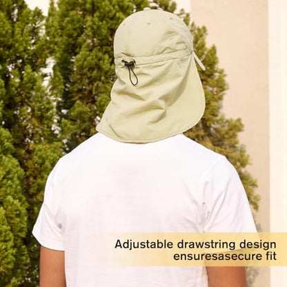 American Trends Mens Sun Hat with Neck Flap, UV Protection Outdoor Flap Hat, Packable Soft Fishing Hiking Gardening Hat - color: Beige