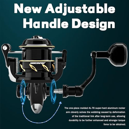 Ashconfish DF Series Spinning Reel Saltwater & Freshwater Fishing Reel, Lightweight Nylon/Fiberglass Frame, 7+1BB, 5.2:1 Gear Ratio,Long-Distance Casting DF - size: 2000, style: Shallow Spool Line Cup(dfb)