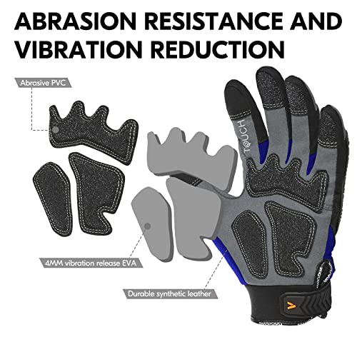 Vgo... 1-Pair Heavy Duty Synthetic Leather Work Gloves, Impact Protection Mechanic Gloves, Rigger Gloves, Vibration Reduction, Touchscreen Capable (Size M, Blue, SL8849) - color: Blue-regular, size: Medium (1 Pair)
