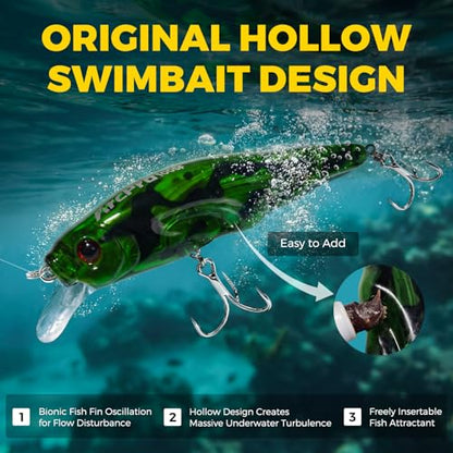 Topwater Fishing Lures -Hard Swimbait,3 8/9in 1/2oz Floating Lure with Hollow Cavity for Scent Attractant, for Bass,Pike,Trout,Freshwater & Saltwater - color: Lepomis Gulosus