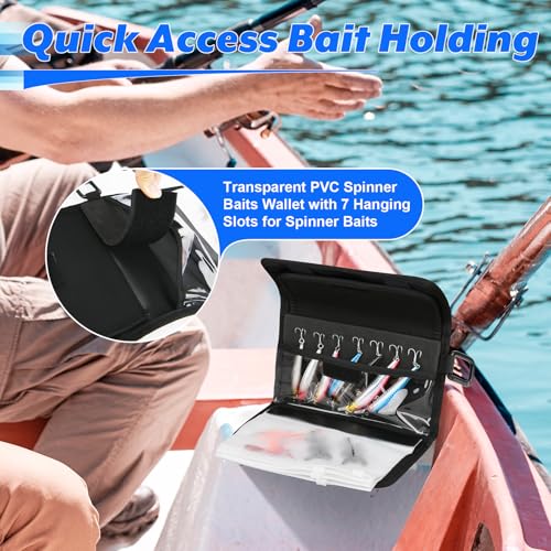 Cosmos Fishing Tackle Organizer Wallet Wrap with Fishing Spinner Baits Clear Case Bag & 4 Removable Fishing Lure Storage Zipper Sleeve Soft Bait Binder Pocket with Hanging Hook for Fishing & Fisherman