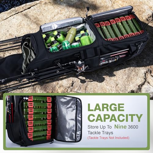 Goture 61L Large Fishing Backpack Tackle Bag, 3-Layer Organizer with Insulated Cooler Compartment & Expandable Mesh Pocket, Waterproof 600D Tactical Tackle Bag for Outdoor Anglers - color: A1:116L Black (Without Tackle Box)