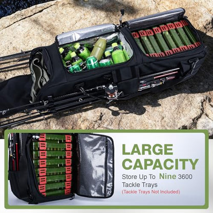 Goture 61L Large Fishing Backpack Tackle Bag, 3-Layer without Box | with Insulated Cooler Compartment & Expandable Mesh Pocket, Waterproof 600D Tactical Tackle Bag for Outdoor Anglers - color: A1:116L Black (Without Tackle Box)