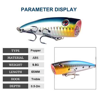 Popper Fishing Lures Topwater Fishing Baits Hard Baits 3D Eyes Swimbait Crankbait with Treble Hook for Bass Trout Freshwater Saltwater - color: 5pcs-2.6in/0.35oz