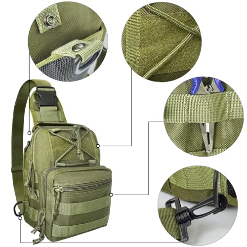 Kynzo Fishing Sling Backpack with Rod Holder, Water-Resistant Fishing Tackle Bag, Durable Shoulder Crossbody Pack for Freshwater Saltwater Fishing (B-Green) - color: B-Green