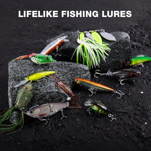 Goture Fishing Lures Kit, 18PCS Hard/Soft Bait Set with Glide Bait,Crankbaits,Minnows,Pencil Lure,Popper,Plopper,VIB,Spinnerbaits,Frog Lure,Shrimp Lures for Freshwater Saltwater Bass Trout Fishing