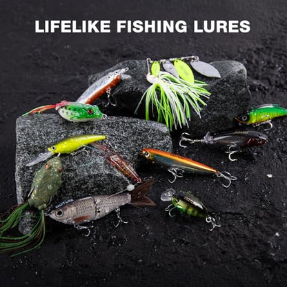 Goture Fishing Lures Kit, 18PCS Hard/Soft Bait Set with Glide Bait,Crankbaits,Minnows,Pencil Lure,Popper,Plopper,VIB,Spinnerbaits,Frog Lure,Shrimp Lures for Freshwater Saltwater Bass Trout Fishing