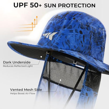 KastKing Sol Armis UPF 50 Boonie Hat - Sun Protection Hat, Fishing Hat, Beach & Hiking Hat, Paddling - color: A1: Prym1 Blue Patriot, size: With Neck Shield