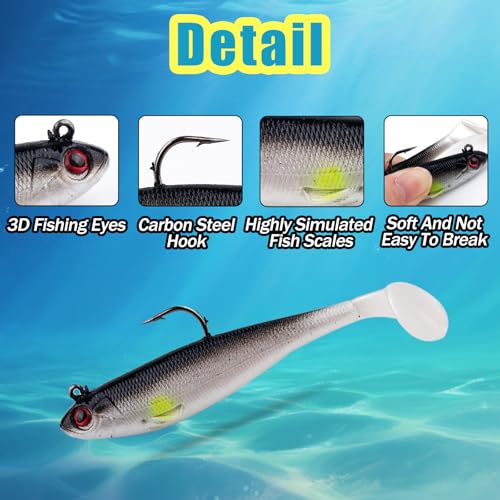 Fishing Bait Paddle Tail Swimbaits 10pcs FS/RE-13 | Soft Plastic,with Jig Heads,Bass Lures,for Freshwater Saltwater,Fishing Trout,Crappie Lures - color: Black, size: 0.21oz