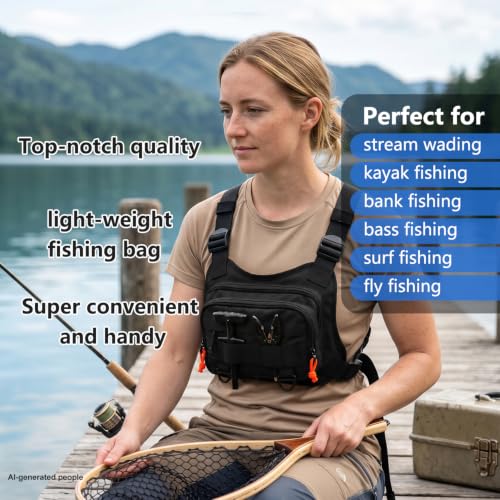 All in One Fishing Chest Pack Tackle Bag with Tackle Box, Fishing Lures Kit, Hook Remover Tool, Fish Lip Gripper, Fishing Plier Friendly for Beginners & Professional Anglers Gifts for Men (Black) - color: Black