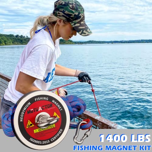MUTUACTOR Powerful Fishing Magnet Kit Heavy Duty,1400lbs Φ4.21” Permanent Neodymium Magnets,Rare Earth Magnets with 65FT Rope Gloves for Treasure Hunting Metal Retrieval Underwater Searching - style: 1400lb Magnet with Box--Φ 4.21"