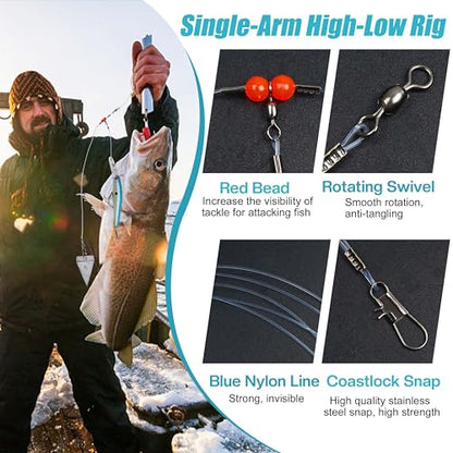 Fishing Leaders Saltwater Tackle Surf Fishing Rigs High Strength Mono Fishing Wire Leaders with Swivel Snaps Beads Gear Equipment for Lures Bait Hooks, 1Arm 2Arms - color: Blue