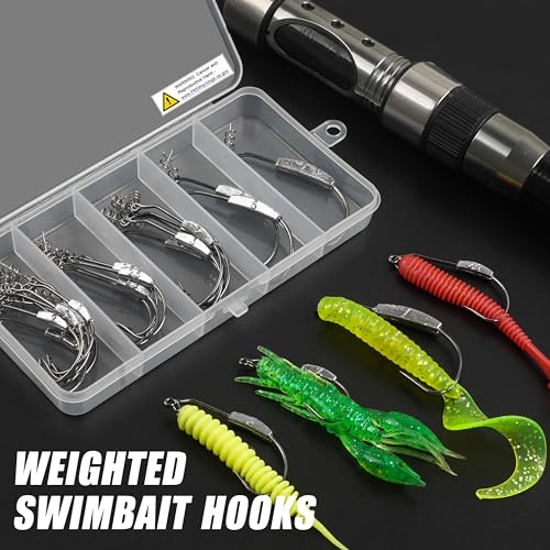 Weighted Swimbait Hooks,10pcs Jig Heads with Twistlock Weighted Soft Plastic Worm Fishing Hooks for Bass Fishing Saltwater Freshwater - size: 5 Sizes Mixed-26pcs