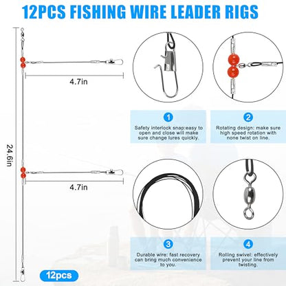 Saltwater Surf Fishing Tackle Kit - Saltwater Surf Fishing Rigs Bottom Rigs Include Fishing Leader Rigs Pyramid Sinkers Bass Casting Sinker Circle Hooks for Striped Bass Red Drum Flounder - color: Black