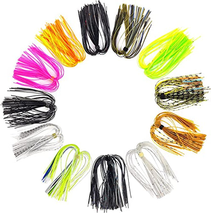 Eupheng 12 Colors Silicone Jig Skirts Fishing Lure Skirt Replacement for Spinnerbaits Bass Buzzbaits DIY Squid Jig Spinner Bait Buzzbaits Accessories - color: 12PC 8861 Standard Banded Silicone Skirts