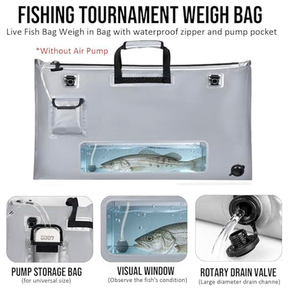 THKFISH Fish Tournament Weigh in Bag for Bass Fishing with Leakproof Zipper | Heavy Duty Live Fish Bags for Caught Fish with Waterproof Zipper and Mesh Liner,Puncture Resistant - color: Silver-32×19.7in