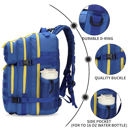 Lovelinks21 25L Tactical Military Backpack Small Travel Rucksack for Men and Women Assault Pack Bug Out Bag Molle Daypack Gym Backpack with Bottle Holder (Blue Yellow) - color: Blue Yellow