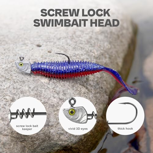15-Pack Screw Lock Swimbait Jig Heads – 3D Chartreuse Eyes 1/8 3/16 1/4 3/8 1/2 oz, 3/0 & 4/0 Fishing Hooks - color: Raw, size: 3/8oz - 15Pack