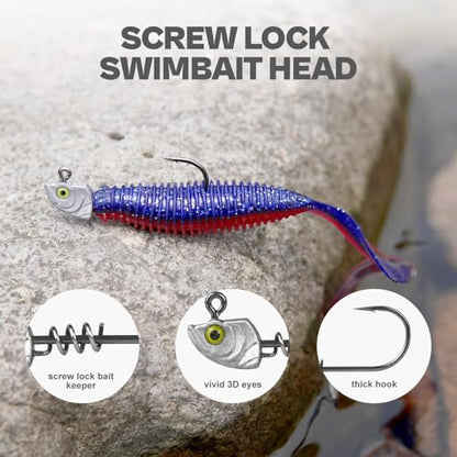 15-Pack Screw Lock Swimbait Jig Heads – 3D Chartreuse Eyes 1/8 3/16 1/4 3/8 1/2 oz, 3/0 & 4/0 Fishing Hooks - color: Raw, size: 1/4oz - 15Pack