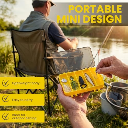 Fishing Tackle Storage Box, Double Sided Waterproof Fishing Lure Tackle Box with 13 Compartments, Yellow and Gray Lid Fishing Lure Organizer for Outdoor Angler