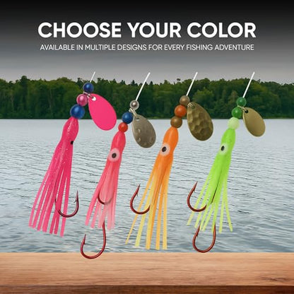 Squid Fishing Hoochies 10 Pack -Glow Fresh Water Kokanee Salmon Trolling Lures with Pre-Rigged Octopus Hooks - Spinner Blades, Synthetic Skirts Kokanee Hoochies for Salmon Fishing - style: Squid Fishing Hoochies 10-pack